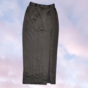 Black Alex Evenings Vintage 90s High Waist Whimsy Goth Satin Vampy Maxi Skirt 6